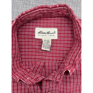 Eddie Bauer Long Sleeve Button Down Shirt Men's Size Large Burgundy Plaid